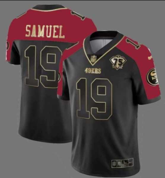 Mens San Francisco 49ers #19 Deebo Samuel Balck With 75th Anniversary Patch Stitched Football Jersey Dzhi->san francisco 49ers->NFL Jersey